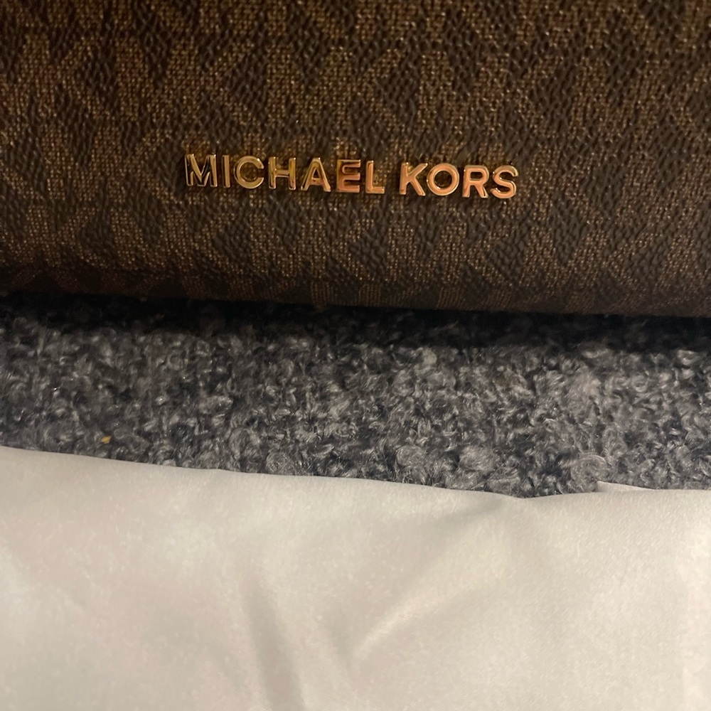 Michael Kors Brown PVC Large Studded shoulder bag.